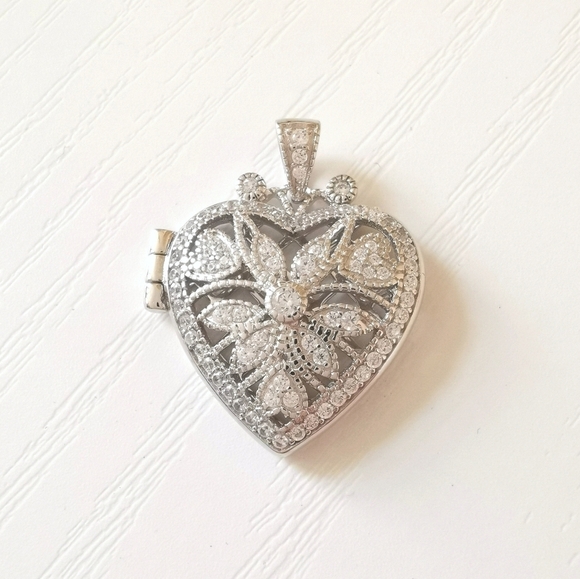 Sterling silver cz heart locket pendant for necklace scent locket 🆕 - Picture 9 of 9